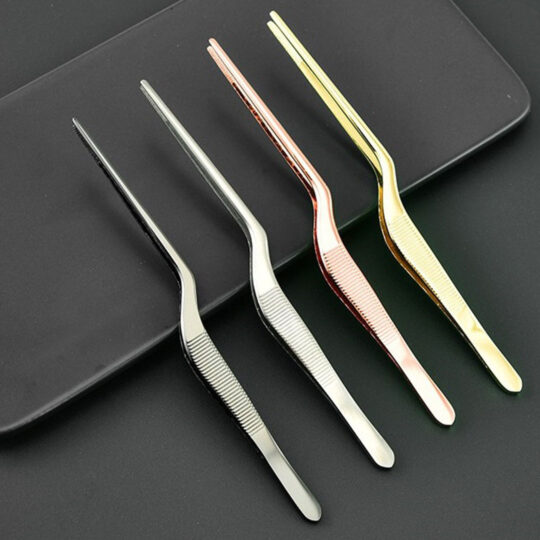 Kitchen Tweezers Stainless Steel Food Tongs Angled Serrated Tips 12 Large  Tweezers for Commercial & Home Kitchen Use 