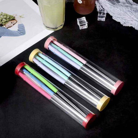 Colored Metal Straws packed in a cute red storage bag
