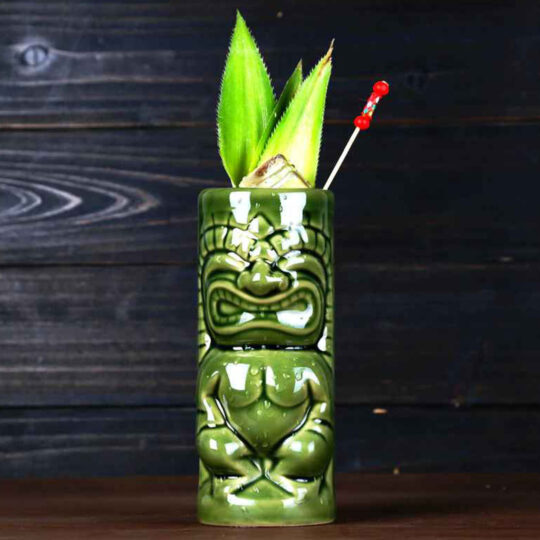 The Old One Green Tiki Mug for drinking beer wine and fun and exotic alcoholic beverages and fancy juicy cocktails