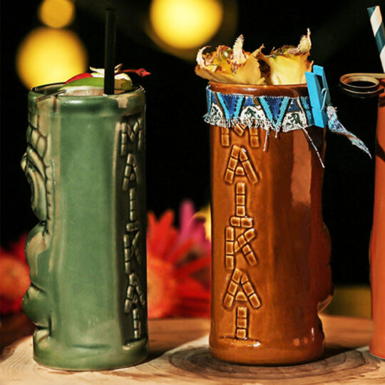 The Old One Green and Brown Tiki Mug for drinking beer wine and fun and exotic alcoholic beverages and fancy juicy cocktails