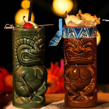 The Old One Green and Brown Tiki Mug for drinking beer wine and fun and exotic alcoholic beverages and fancy juicy cocktails
