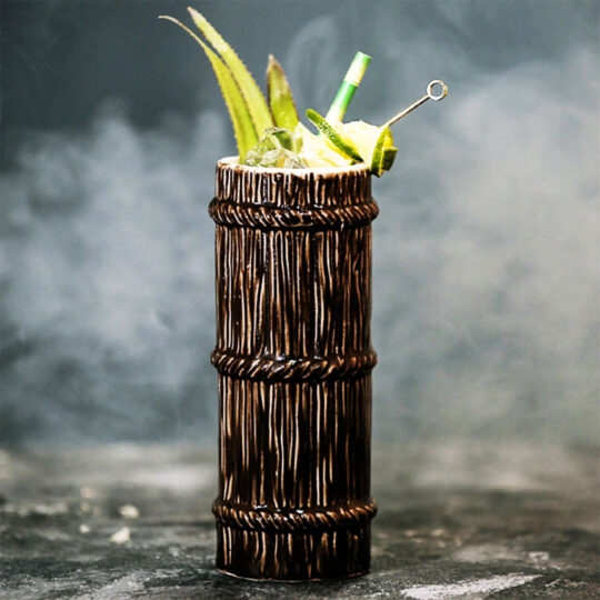 The Wooden Barrel Tiki Mug for drinking beer wine and fun and exotic alcoholic beverages and fancy juicy cocktails