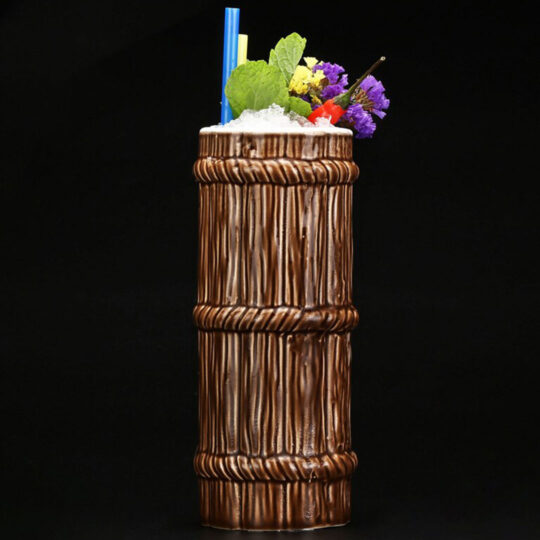 The Wooden Barrel Tiki Mug for drinking beer wine and fun and exotic alcoholic beverages and fancy juicy cocktails