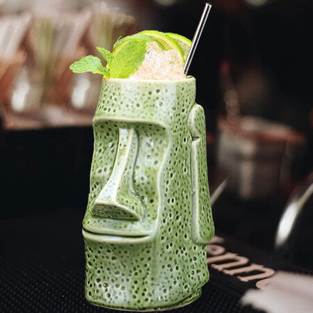 The No Eyed Green Tiki Mug for drinking fun and exotic alcoholic beverages and fancy juicy cocktails