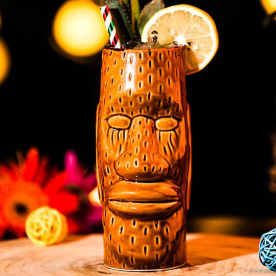 The Swollen Statue Tiki Mug for drinking beer wine and fun and exotic alcoholic beverages and fancy juicy cocktails
