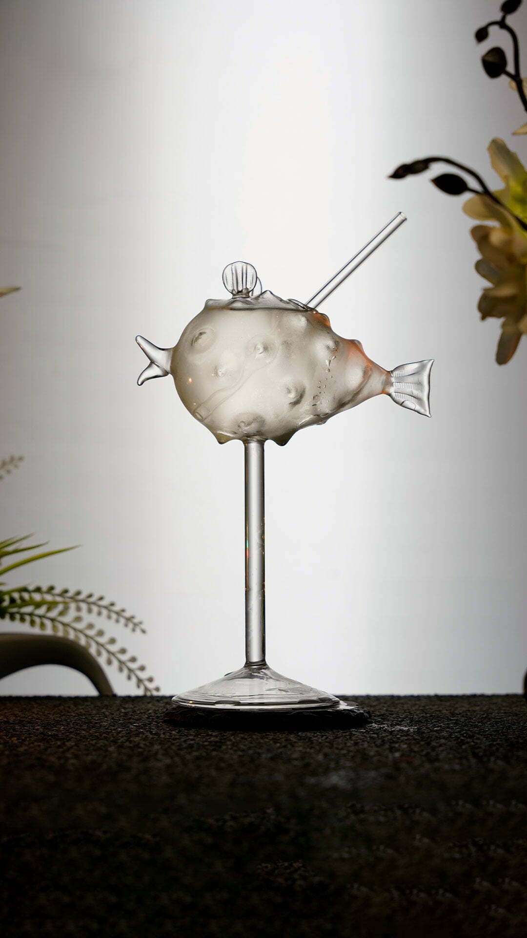 Apple Martini inside a porcupine fish cocktail glass
