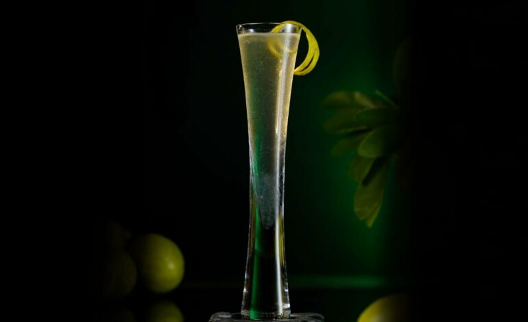 Sparkling Cocktail of Gin and Champagne in a flute glass