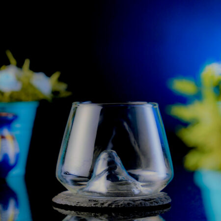 Unique Short Cocktail glass with a mountain design inside it