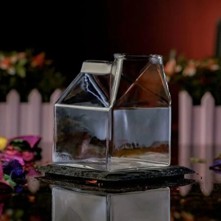 Empty Cocktail Glass that resembles a milk carton