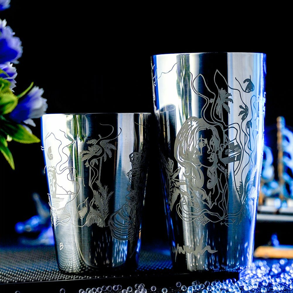 Engraved Stainless Steel Shaker Tins for shaking cocktails