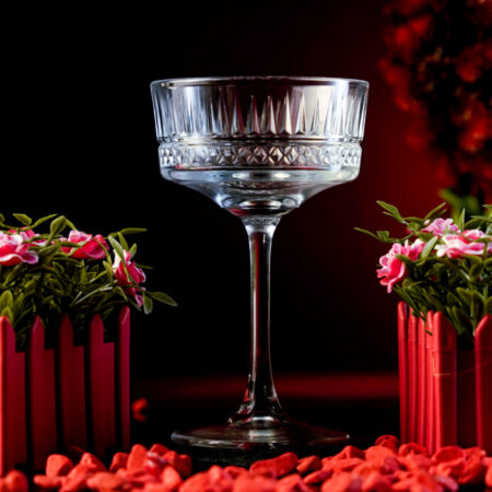 Carved Martini Cocktail Glass around a red background