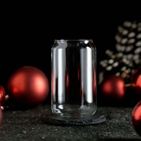 Empty Glass Jar around a Christmas Background