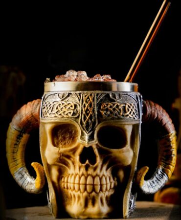 Large Tiki Cocktail Mug in the Shape of a Viking Skeleton with Horns