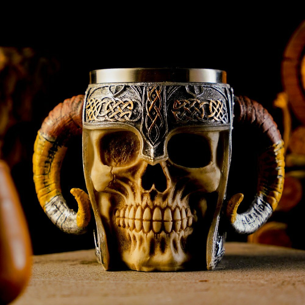 Large Cocktail Mug in the Shape of a Skeleton with Horns